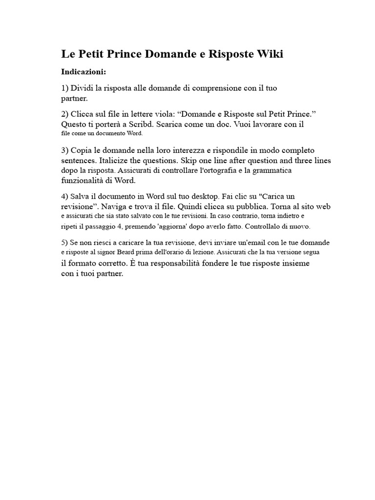 Piccolo Principe Domande e Risposte | PDF