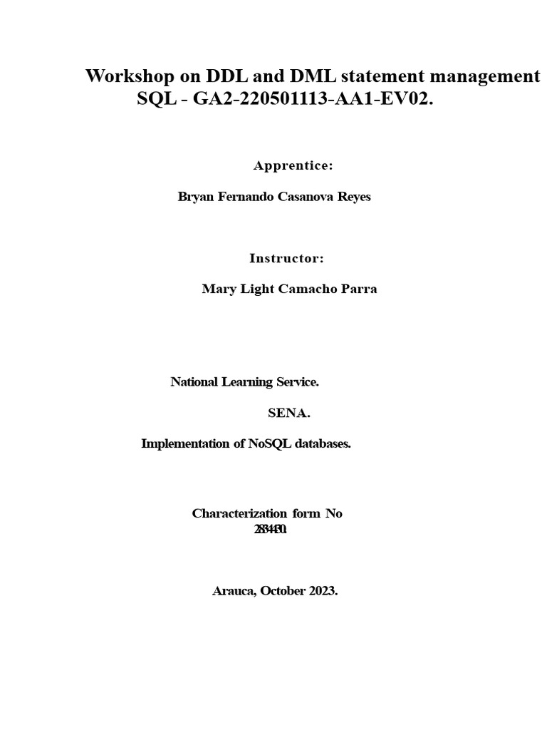 DDL and DML Management Workshop Guide | PDF | Data Type | Sql