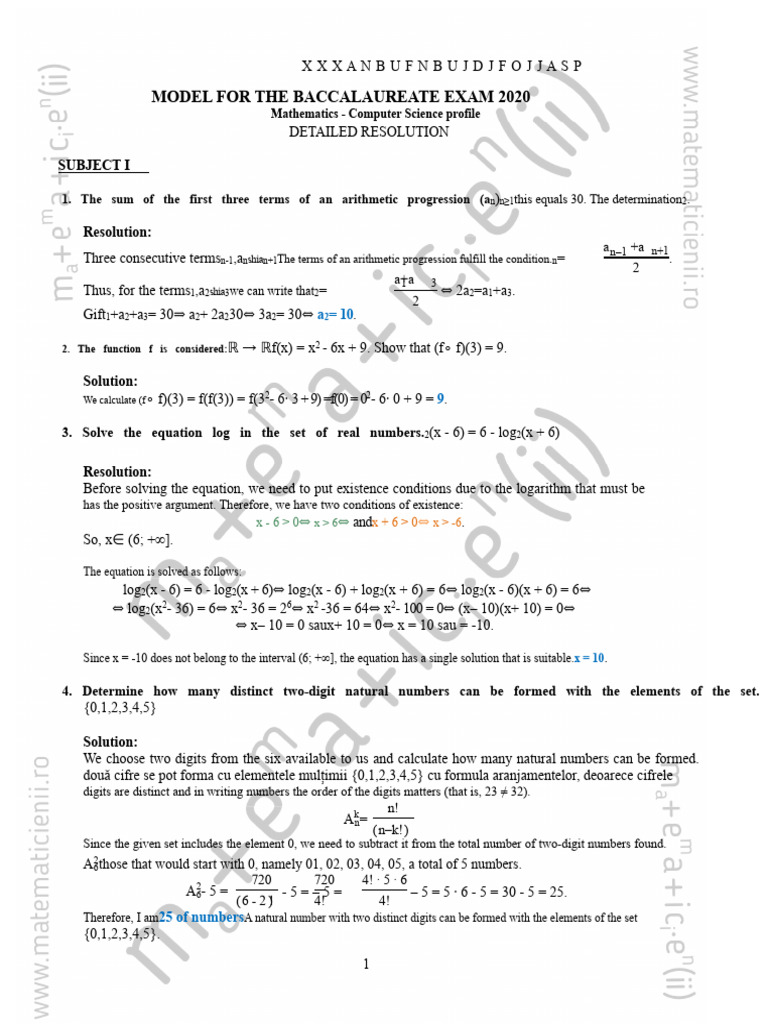 Baccalaureate Exam Math Solutions 2020 | PDF | Mathematical Objects ...