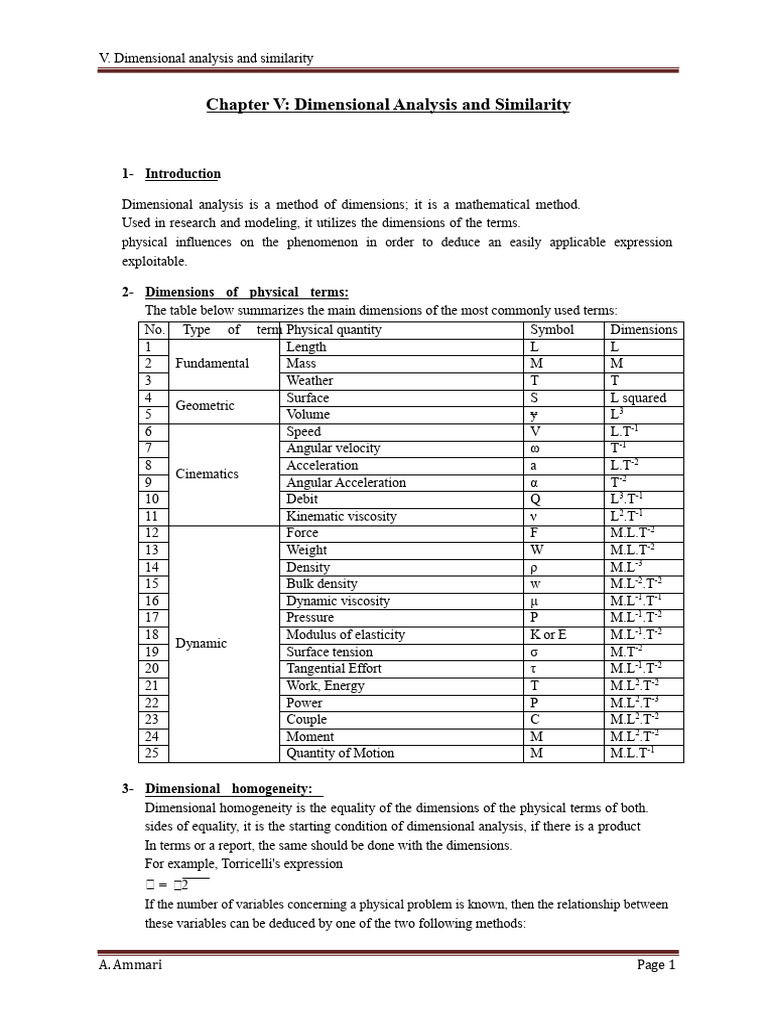 Chapter V Dimensional Analysis.pdf | PDF | Force | Fluid Dynamics