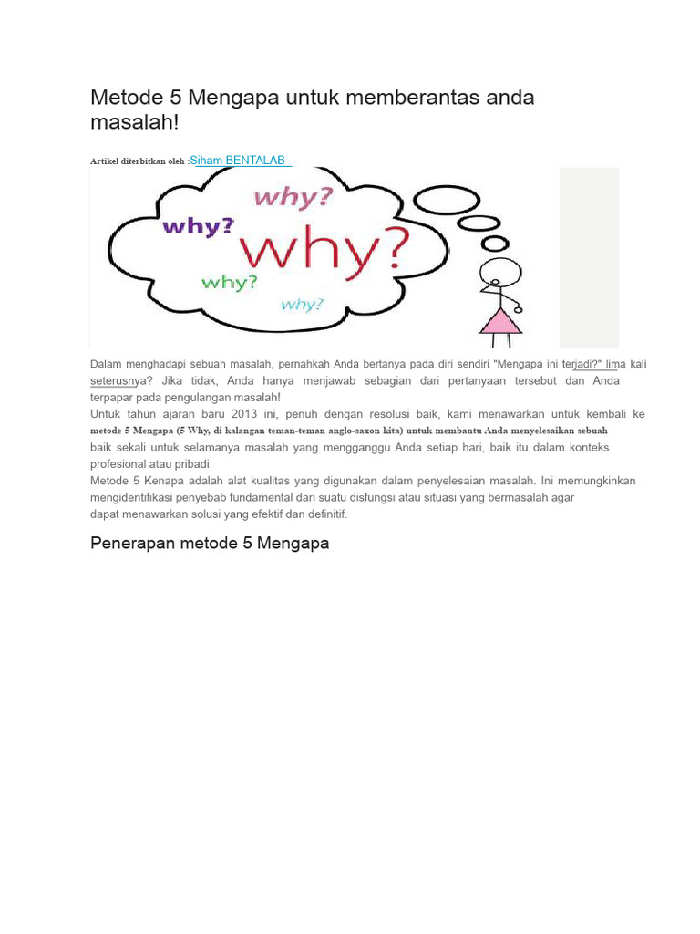 Metode 5 Mengapa untuk Penyelesaian Masalah | PDF