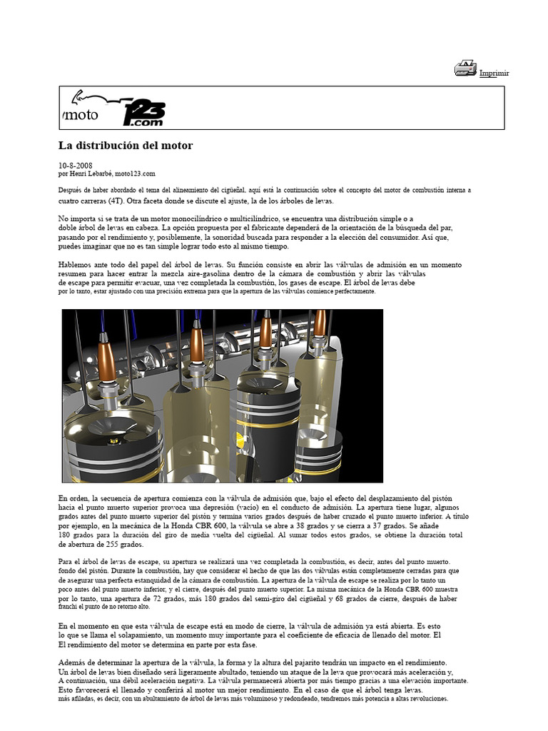 La Distribución Del Motor PDF | PDF | Motor de combustión interna | Pistón
