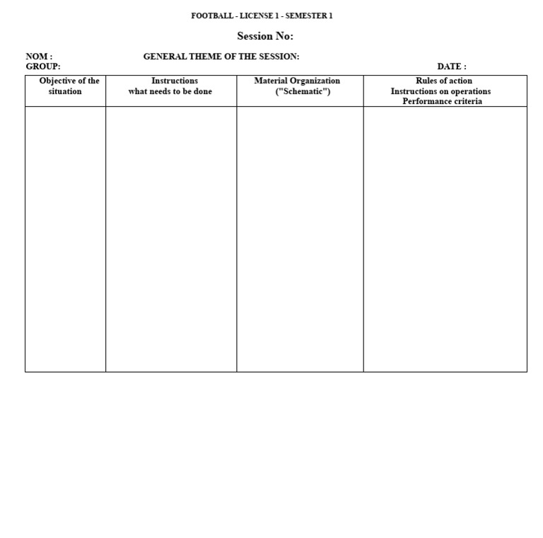 Football Session Sheet - License 1 - Semester 1 PDF | PDF