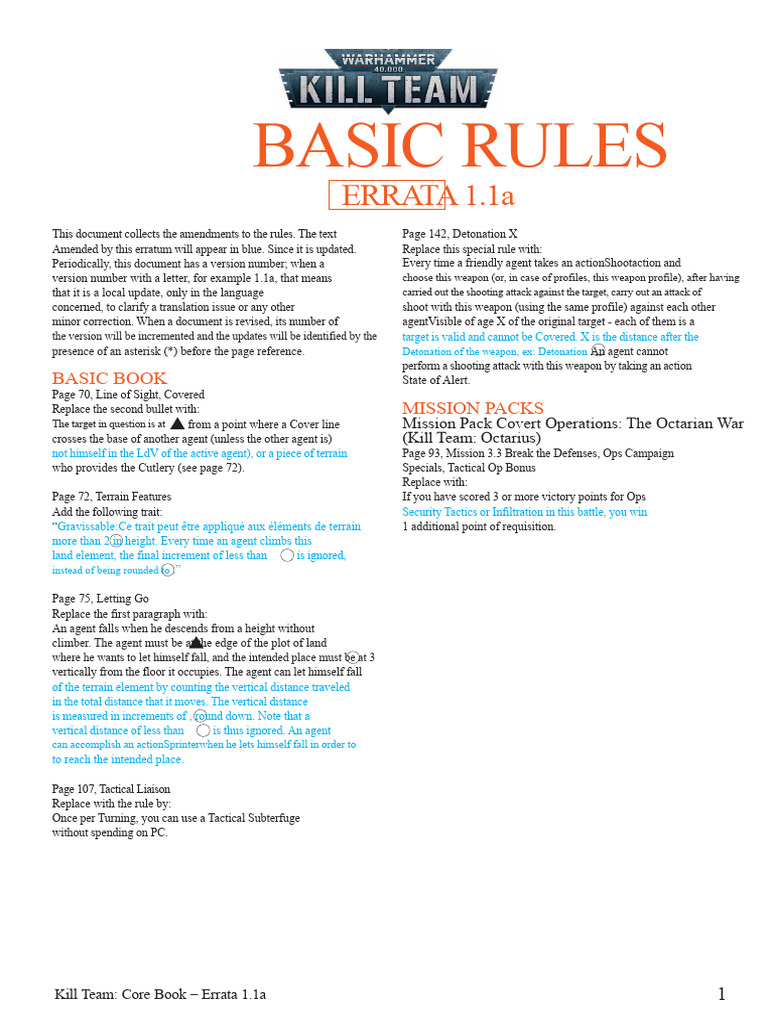 Kill Team Core Book Errata 1.1a | PDF