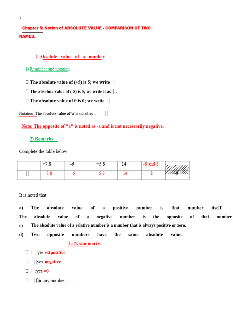 Understanding Absolute Value and Comparison | PDF | Numbers ...