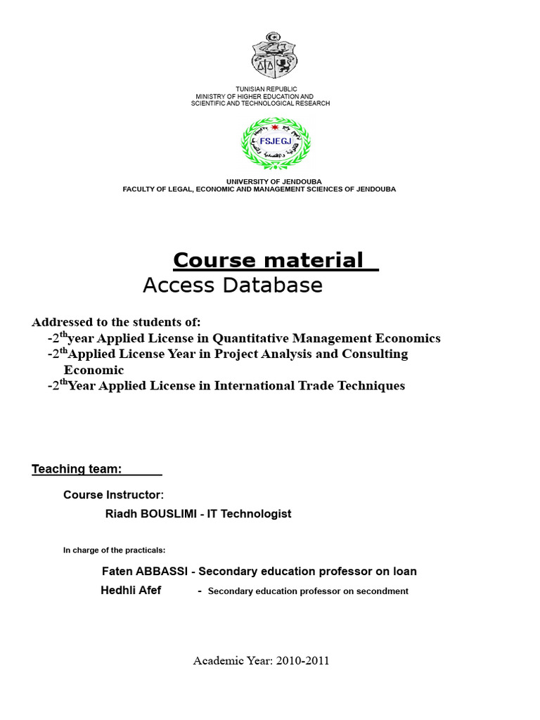 Access Database Course Material Overview | PDF | Databases ...