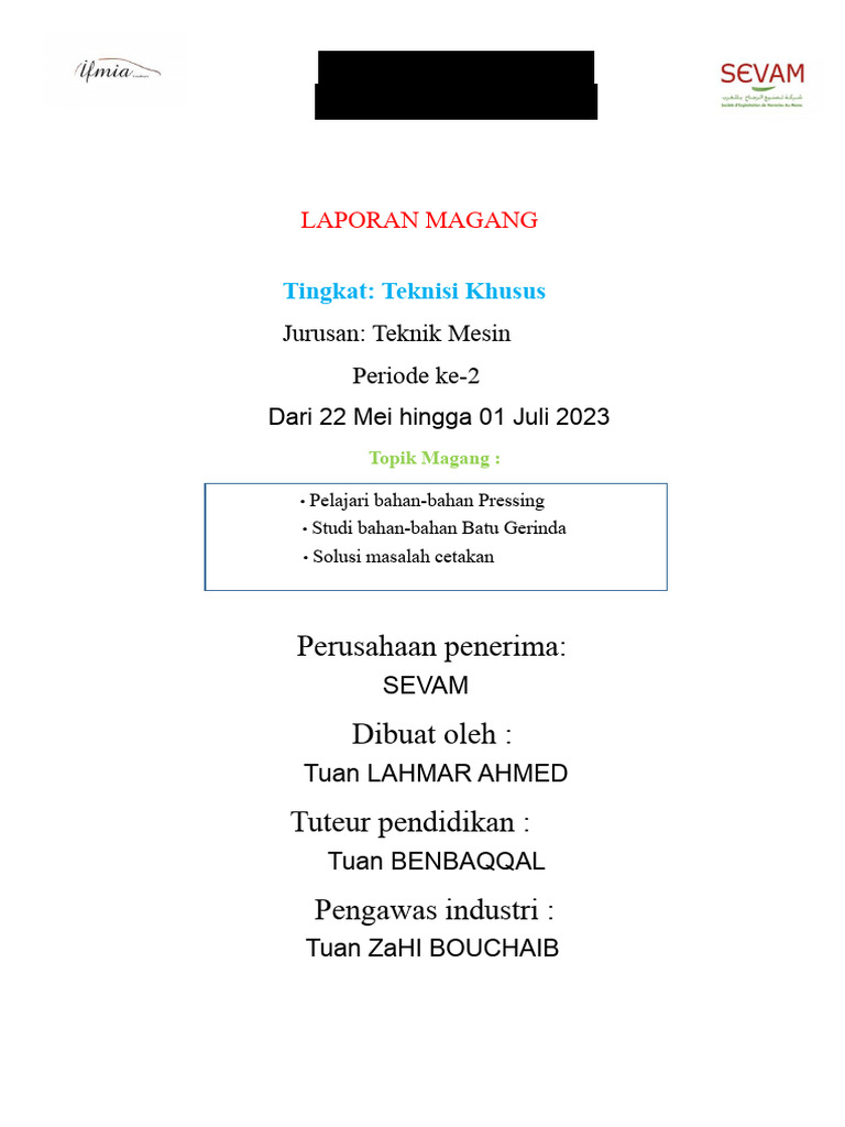 Laporan Magang Teknik Mesin di SEVAM | PDF