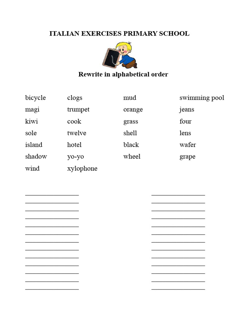 EXERCISES ITALIAN Words in Alphabetical Order PDF | PDF