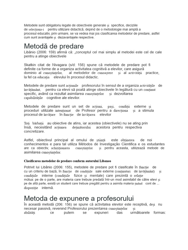 Metode de Predare Și Învățare Conform Lui Libaneo | PDF