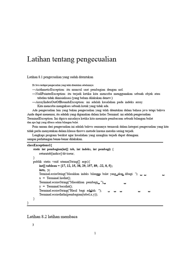 Pengecualian dalam Pemrograman Java | PDF
