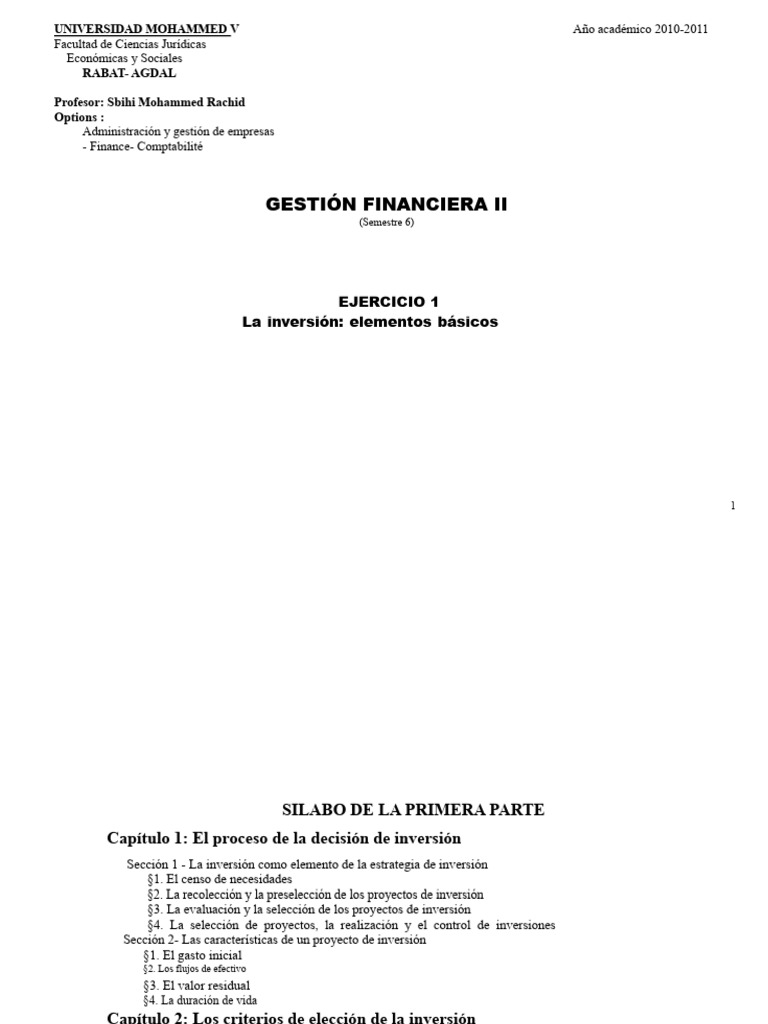 Gestión Financiera: Inversiones y Análisis | PDF | Tasa interna de ...