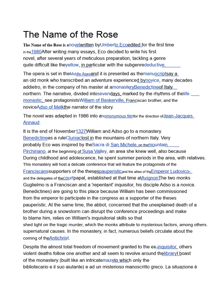 The Name of the Rose: A Medieval Mystery | PDF