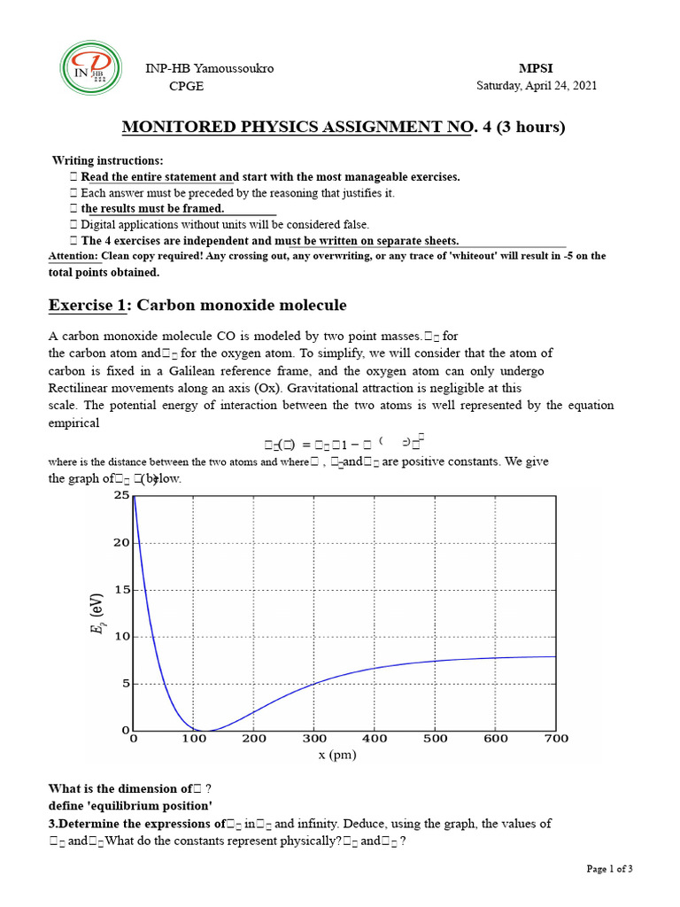Physics Assignment MPSI No. 4-2020-2021 | PDF | Black Hole | Force