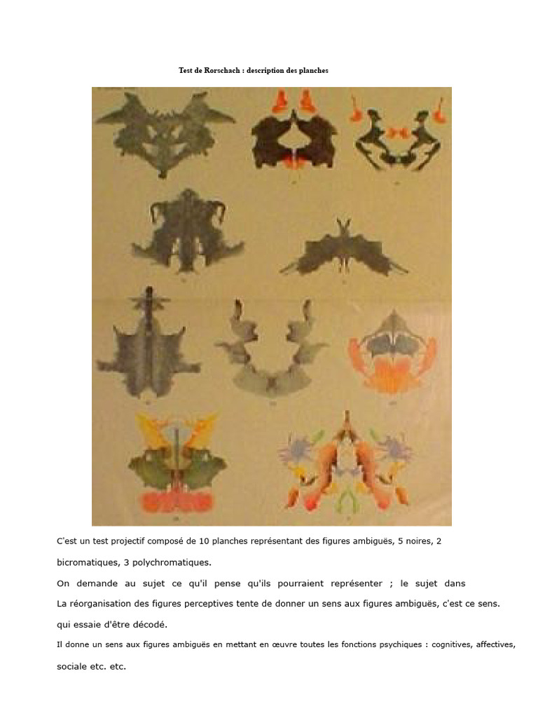 Test de Rorschach : Analyse des Planches | PDF | Couleur
