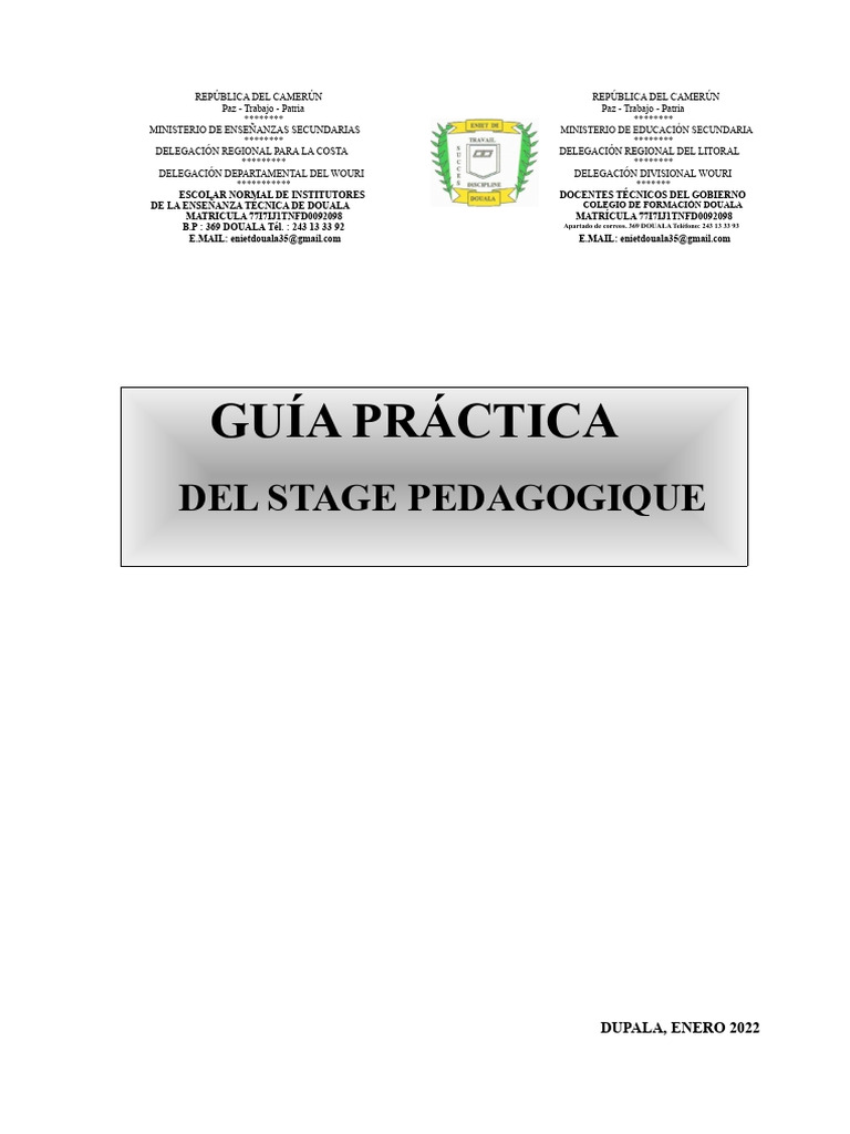 Guía Práctica de Práctica Pedagógica ENIET DOUALA OK | PDF | Maestros ...