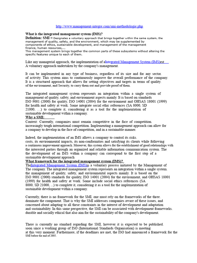 Integrated Management System Overview | PDF | Occupational Safety And ...