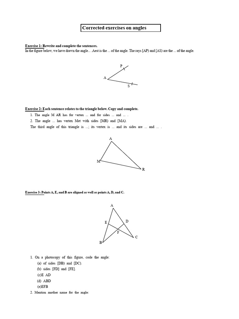 Exercises on Angles and Measurements | PDF | Angle | Surveying
