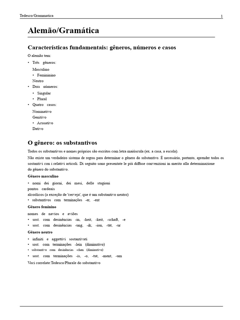 Gramática do Alemão: Gêneros e Casos | PDF | Substantivo | Linguística