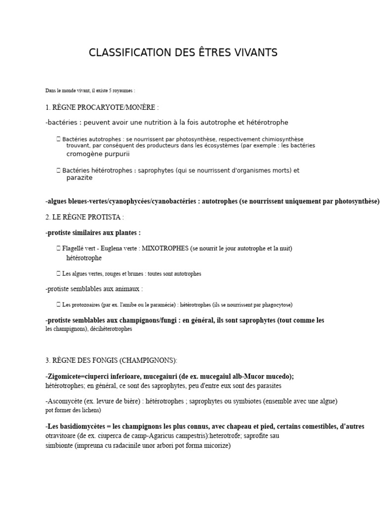 Classification des 5 royaumes vivants | PDF | Champignons | Biologie