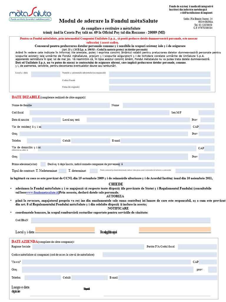 Modul de Aderare Completare METASALUTE | PDF