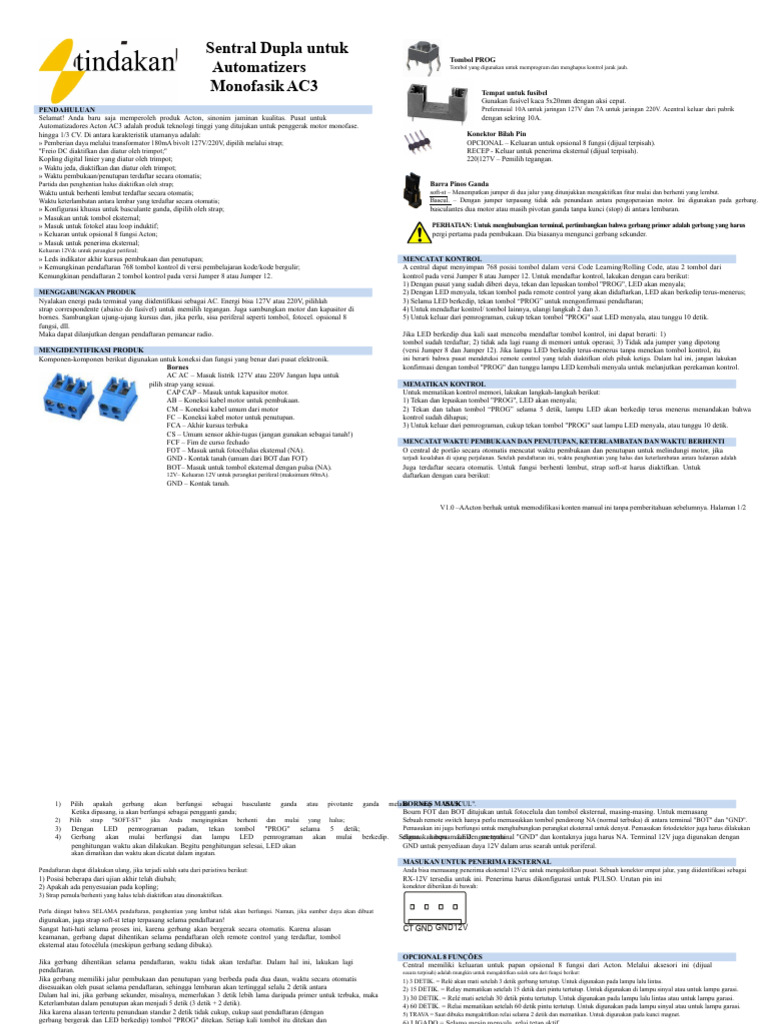Panduan Pemasangan Automatizadores AC3 | PDF