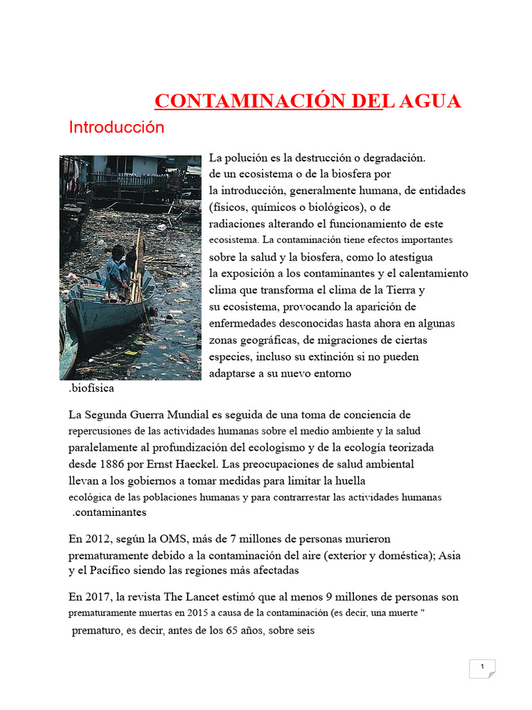 Causas y Consecuencias de la Contaminación del Agua | PDF | Agua ...