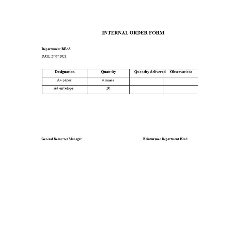 Internal Order Form for Office Supplies | PDF