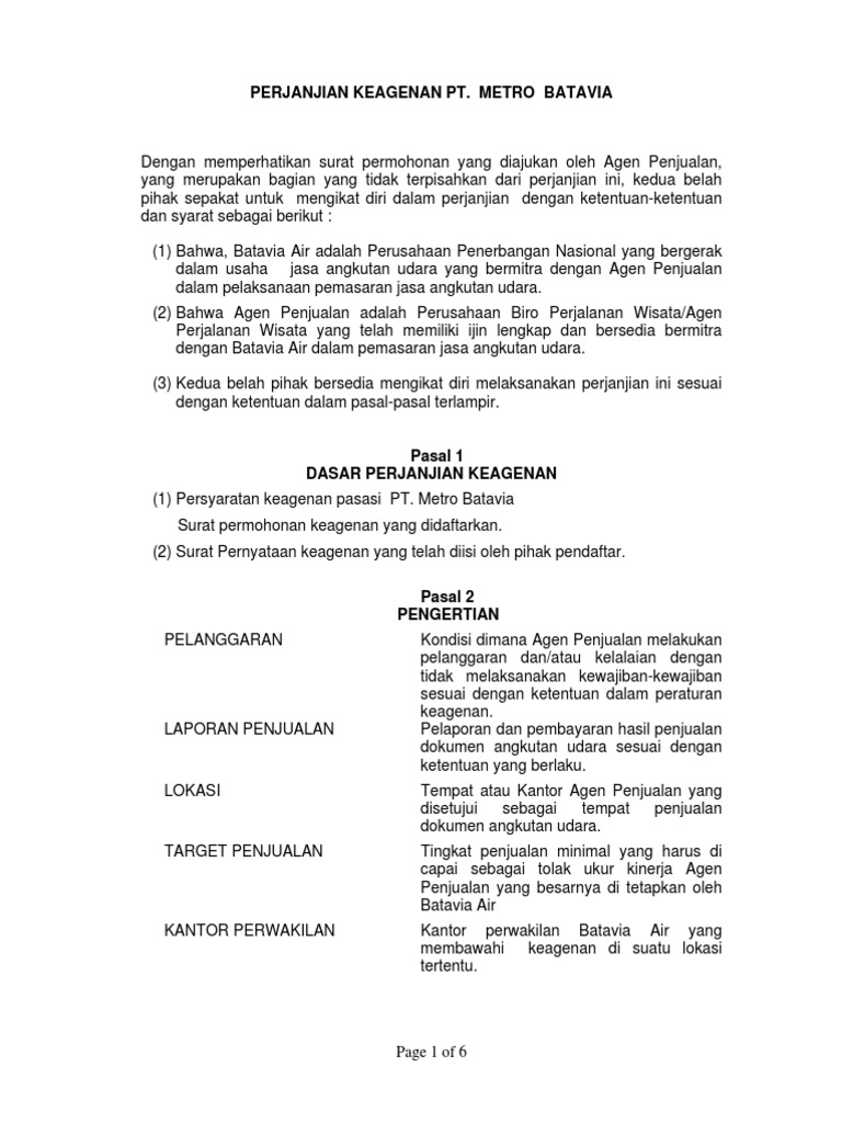 Format Perjanjian Keagenan Id Pdf