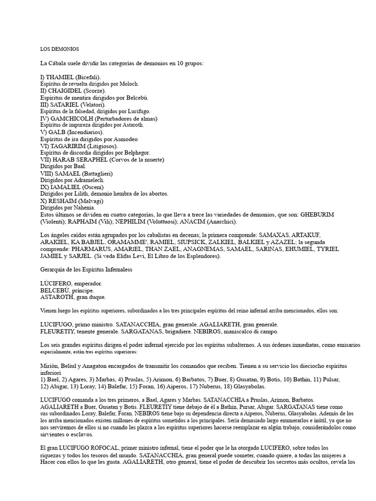 Clasificación de Demonios en la Cábala | PDF | Demonios