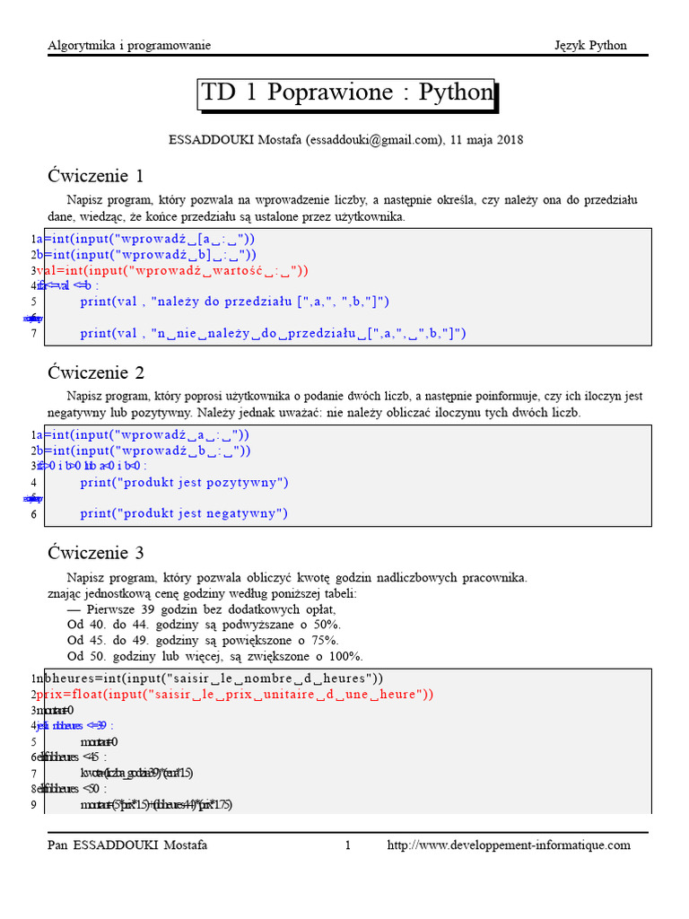 TD 1 Rozwiązanie - Python | PDF