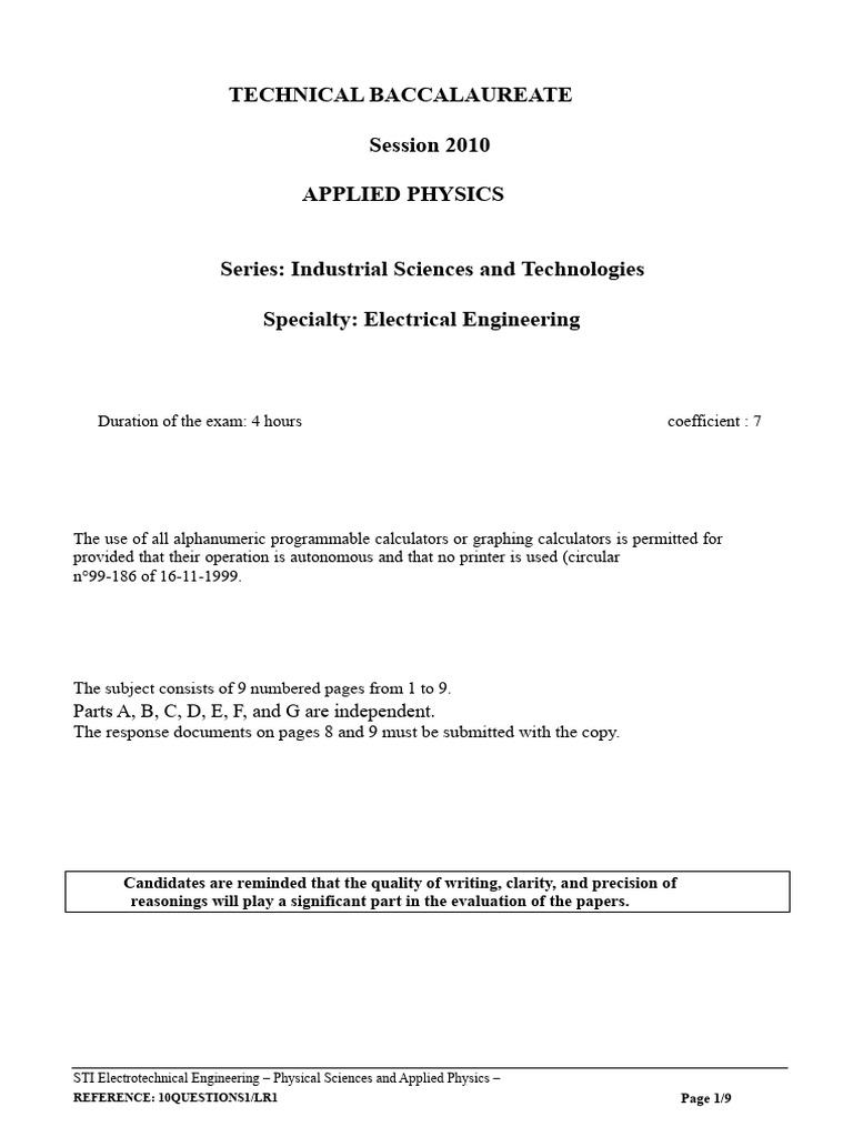 Applied Physics Exam: Electrical Engineering | PDF | Rectifier ...