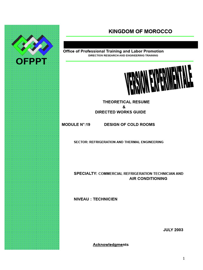 OFPTT Design of A Cold Room | PDF | Thermal Conduction | Heat Transfer
