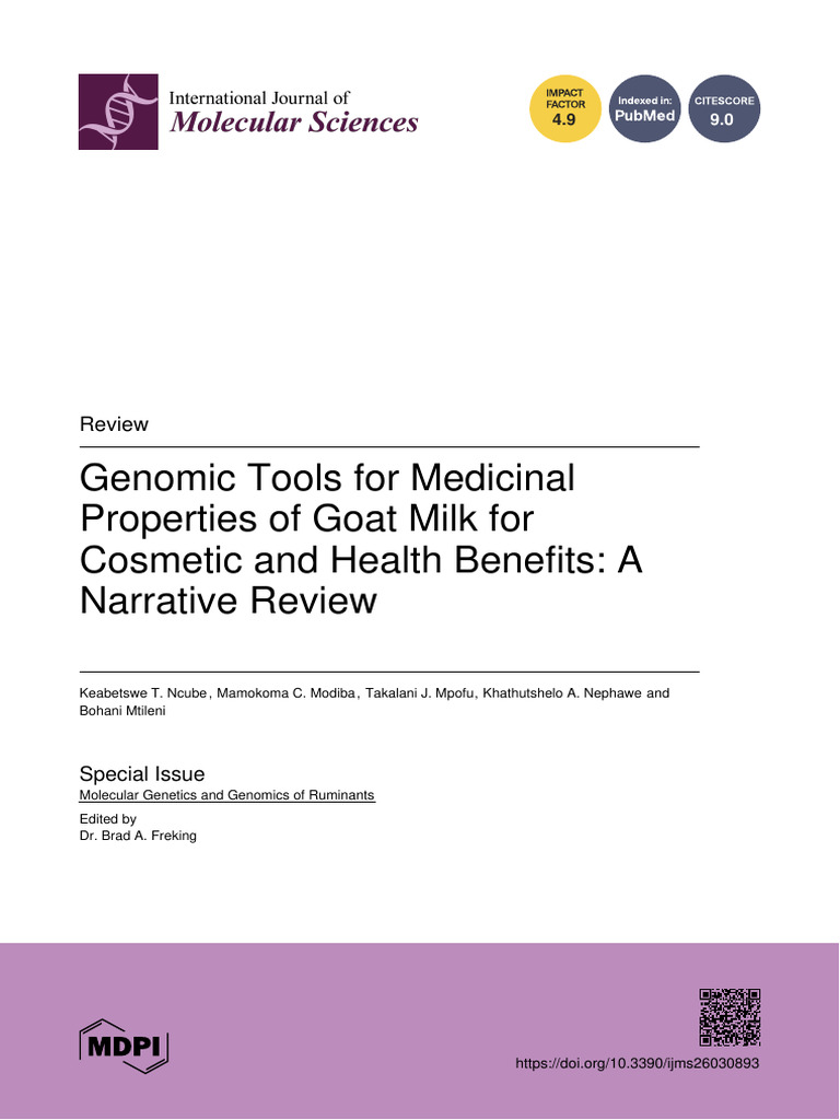 Genomic Tools For Medicinal Properties of Goat Milk For Cosmetic and ...