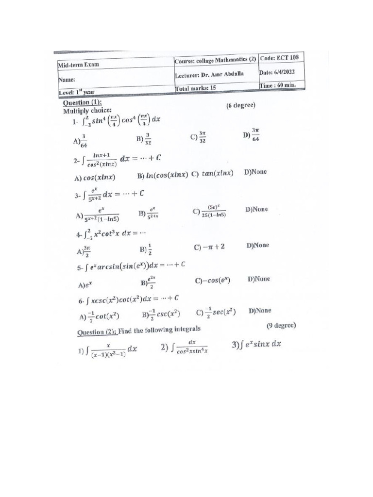 Math Midterm | PDF