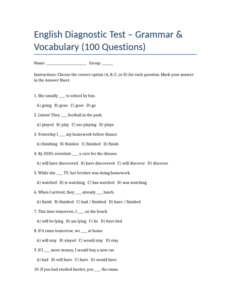 English Grammar & Vocabulary Test | PDF | Chess Openings | Chess