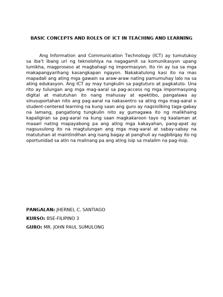 Basic Concepts and Roles of Ict in Teaching and Learning | PDF