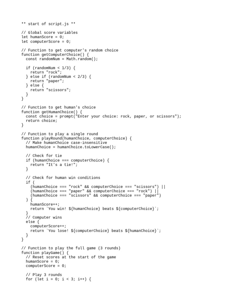 Rock Paper Scissors Game Script | PDF