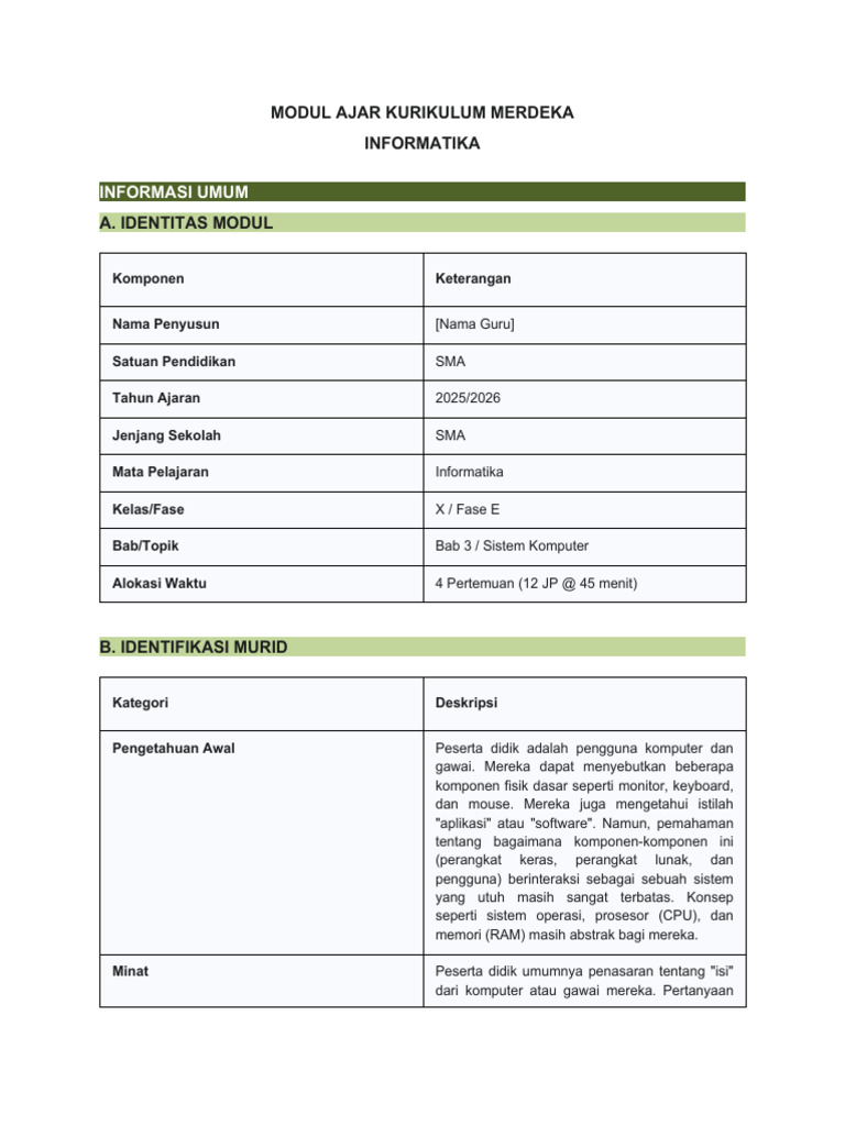 Modul Ajar Informatika SMA 2025/2026 | PDF