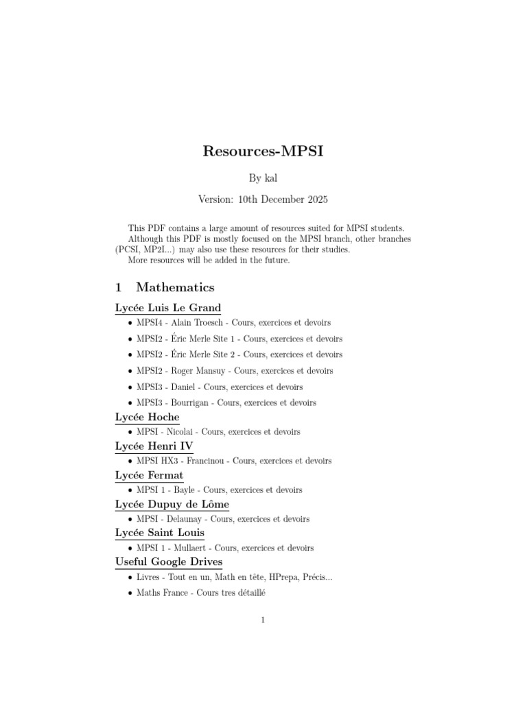 Ressources MPSI : Cours et Exercices | PDF | France