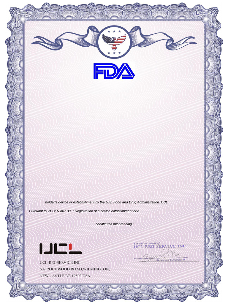 FDA Registration Certificate 2020 | PDF | Food And Drug Administration ...