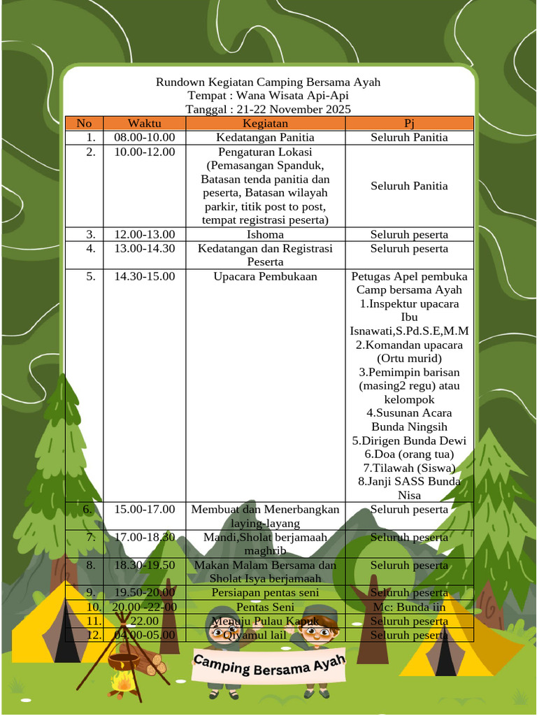 Rundown Camping Bersama Ayah 2025 | PDF