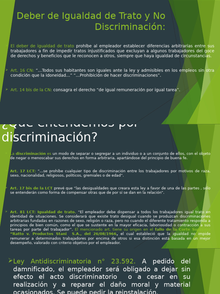 Deber de Igualdad de Trato y No Discriminación. Rol de La Mujer | PDF ...