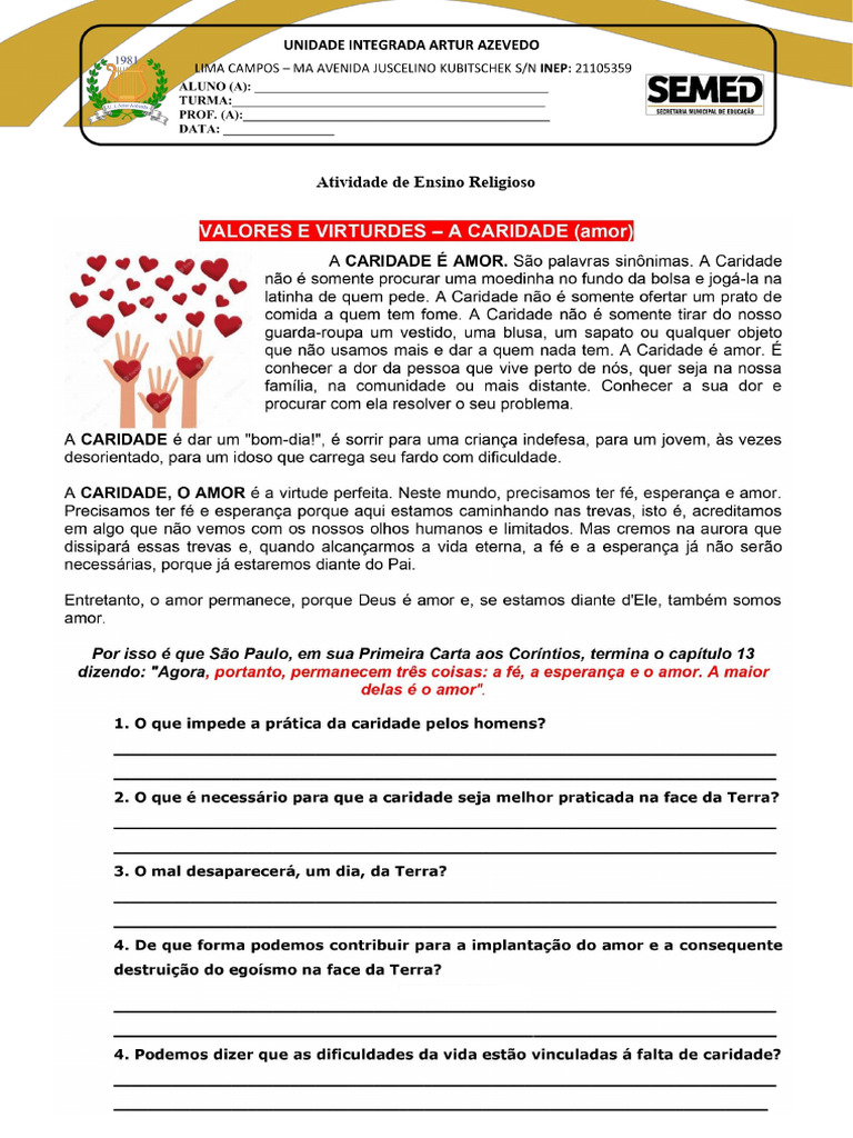 Atividade de Ensino Religioso 9° Ano 2 | PDF