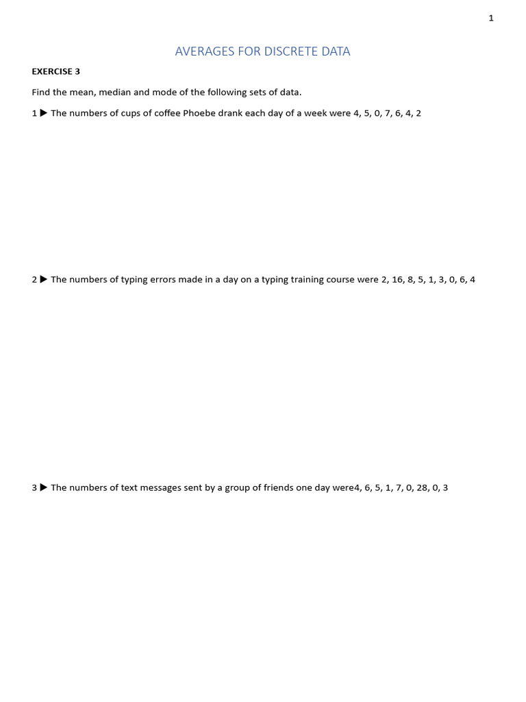 Averages of Discrete Data Exercises | PDF