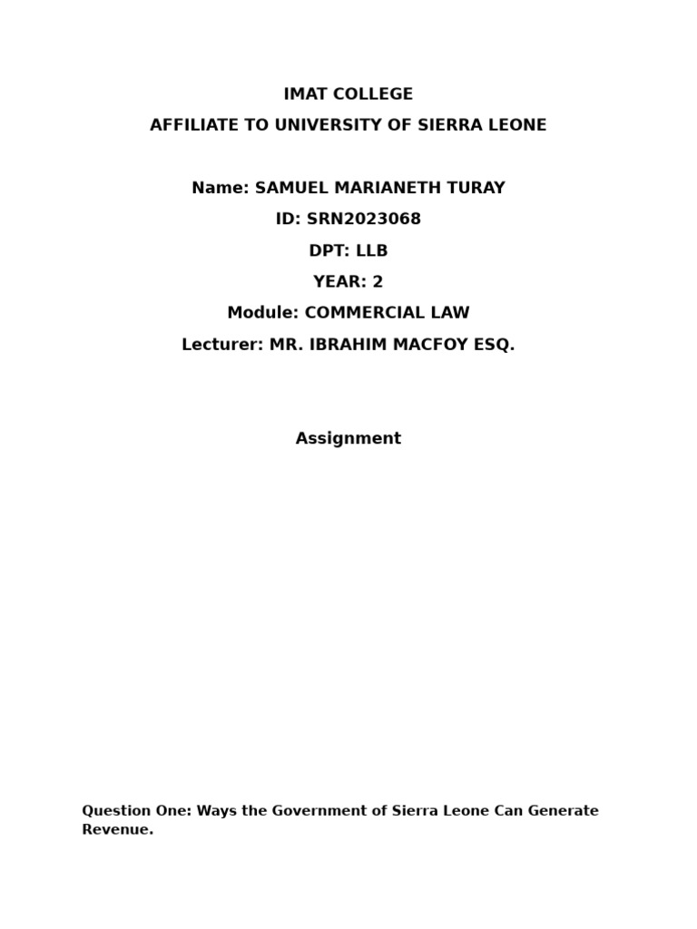 Revenue Generation Strategies for Sierra Leone | PDF | Cost Of Living ...