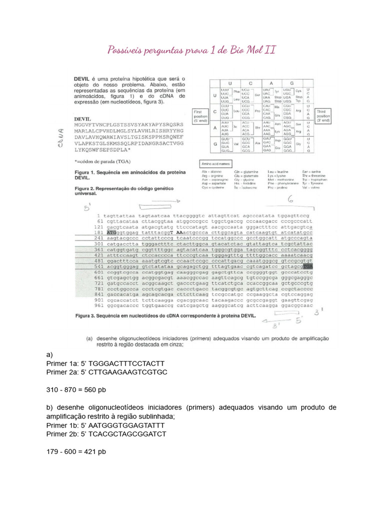 Perguntas e Primeres para Bio Mol II | PDF | Reação em cadeia da ...