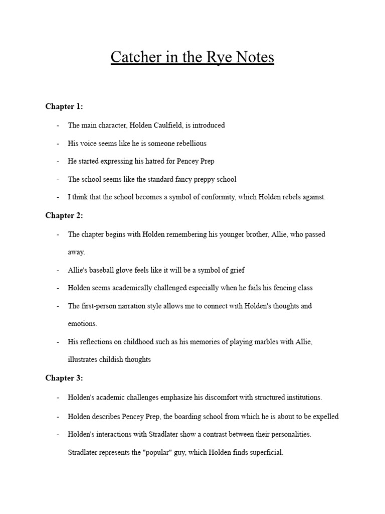 Mukti Patel - Catcher in The Rye Notes | PDF