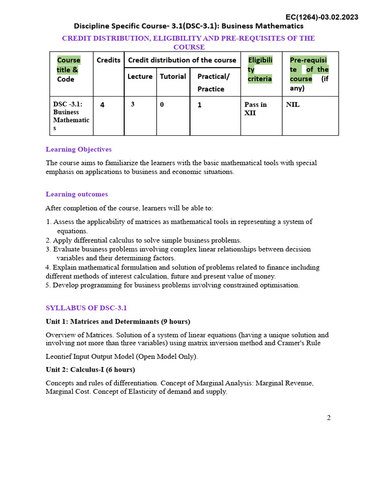 Business Mathematics Course Overview | PDF | Cost Of Capital | Capital ...