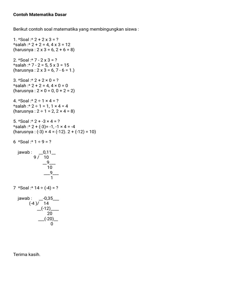 Contoh Soal Matematika Dasar | PDF