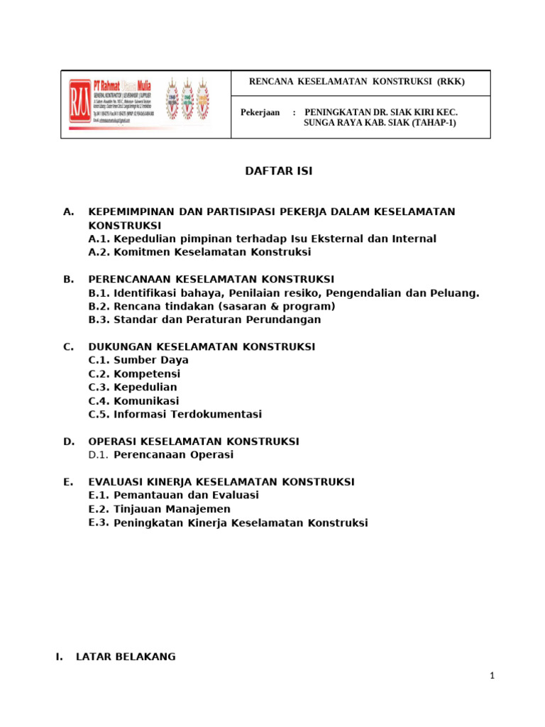 Rencana Keselamatan Konstruksi K3 | PDF